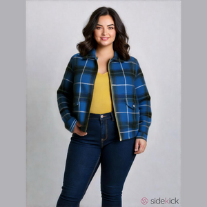 Pendleton Women Wool Jacket Blue Plaid Quilted Lining Detachable Black Collar XL